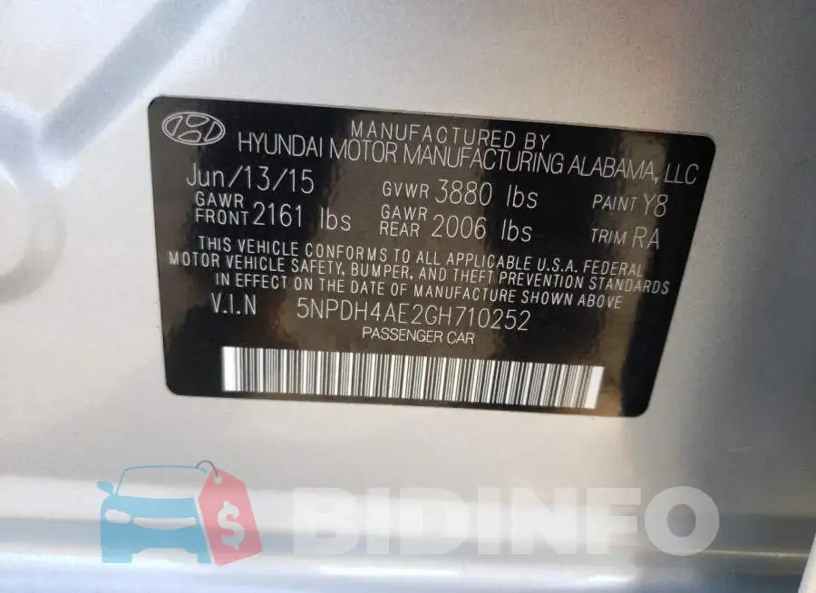 5NPDH4AE2GH710252 Photo# 10