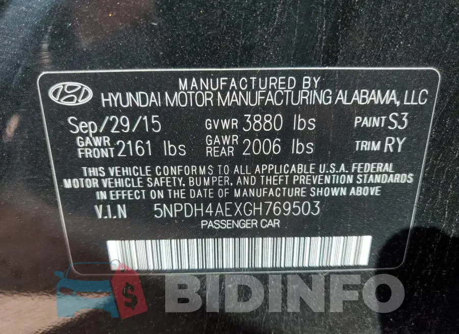 5NPDH4AEXGH769503 Photo# 10