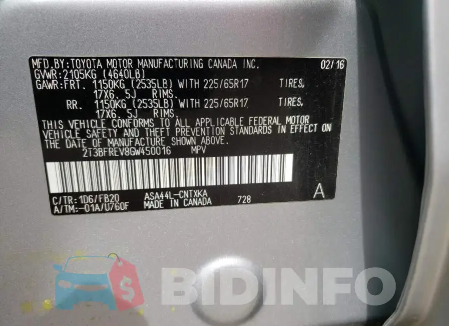 2T3BFREV8GW450016 Photo# 10