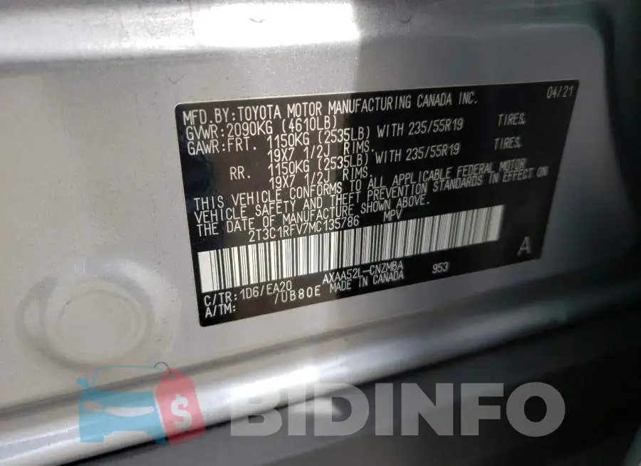 2T3C1RFV7MC135786 Photo# 10