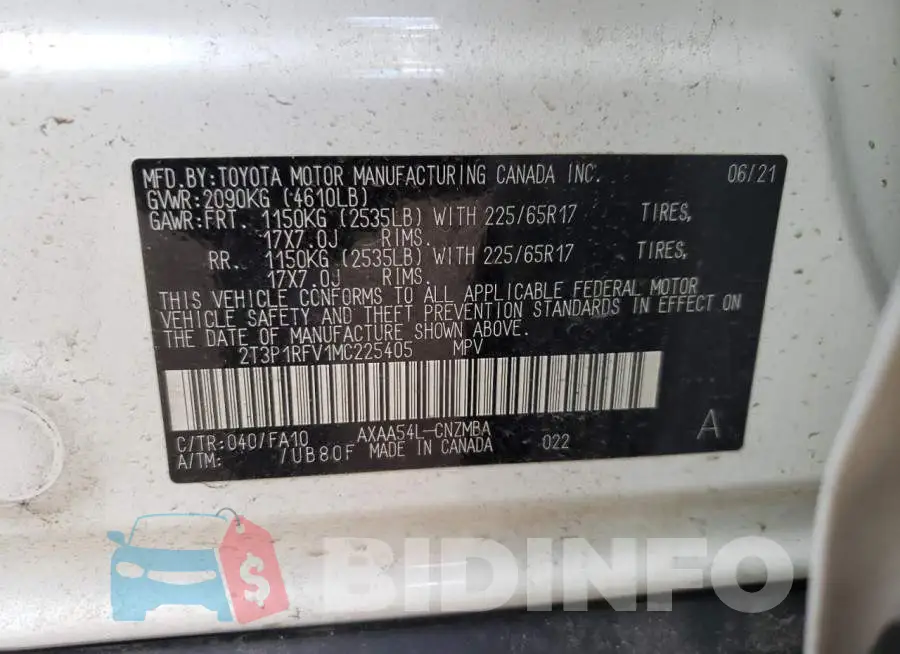 2T3P1RFV1MC225405 Photo# 10