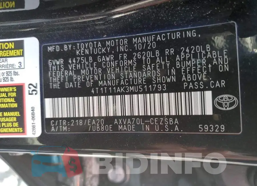 4T1T11AK3MU511793 Photo# 10