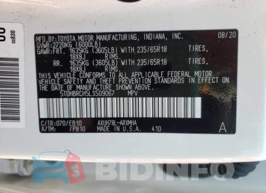 5TDHBRCH5LS509067 Photo# 10