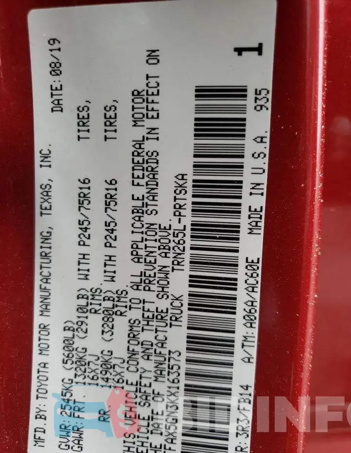 5TFAX5GN3KX163573 Photo# 10