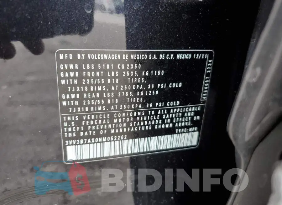 3VV3B7AX0NM052262 Photo# 10