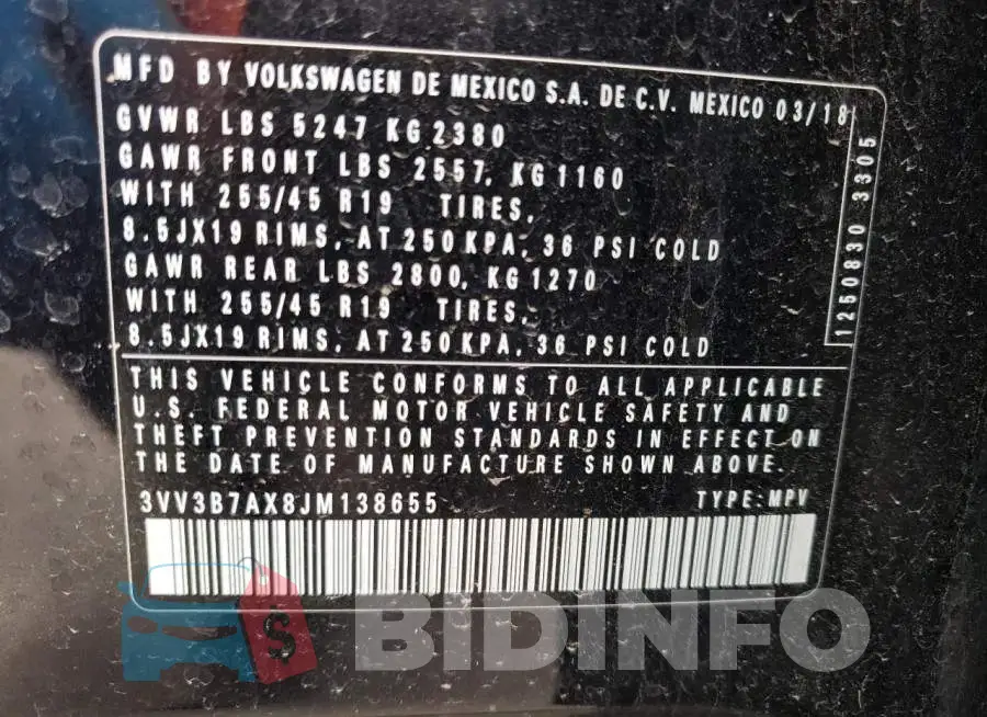 3VV3B7AX8JM138655 Photo# 10