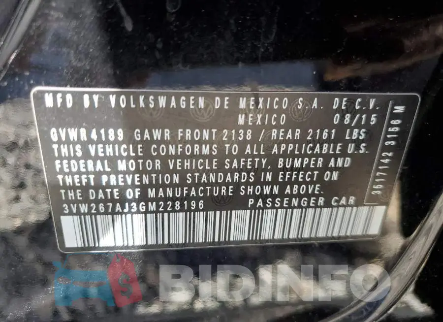3VW267AJ3GM228196 Photo# 10
