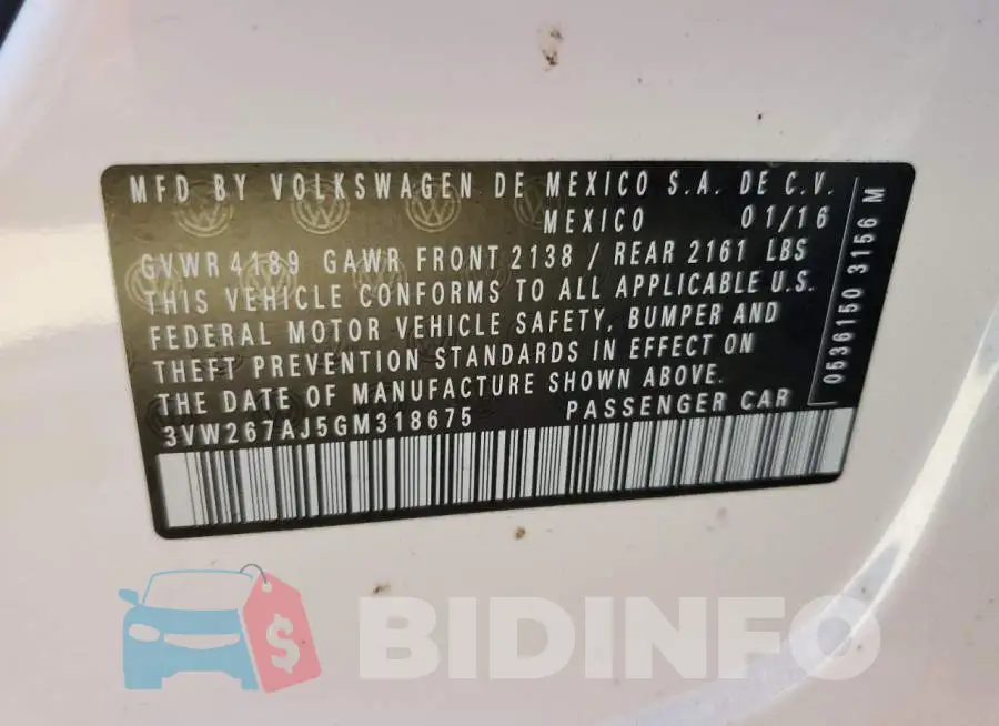 3VW267AJ5GM318675 Photo# 10