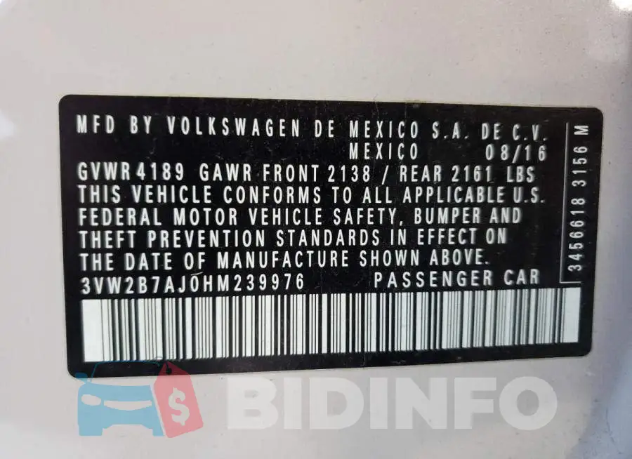 3VW2B7AJ0HM239976 Photo# 10