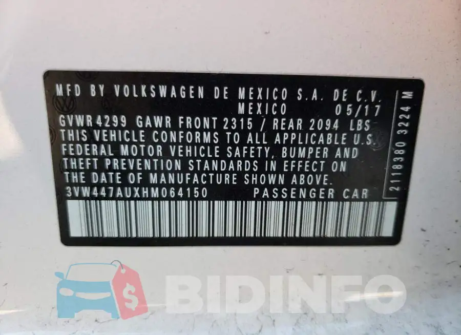 3VW447AUXHM064150 Photo# 10