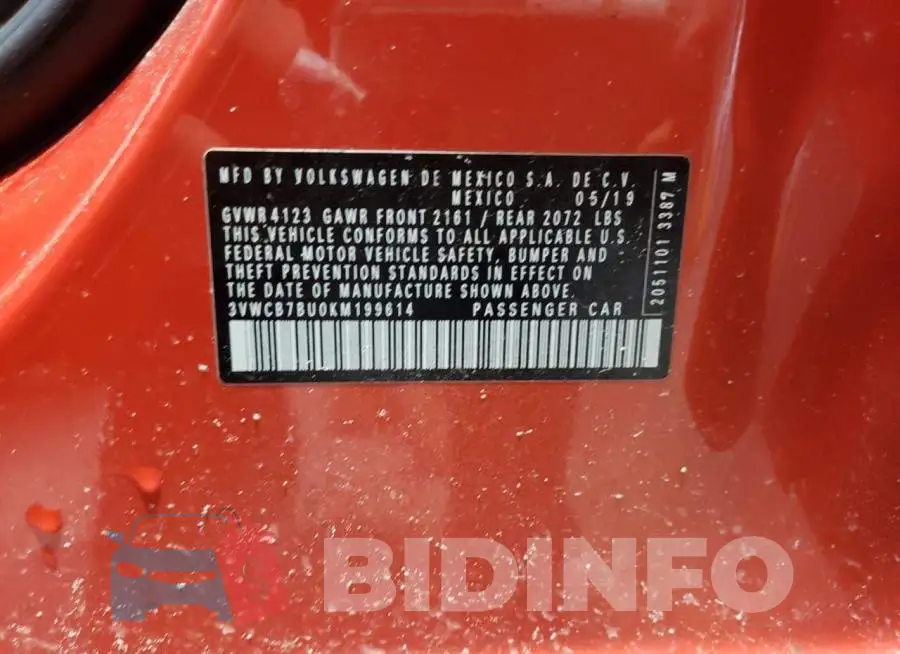3VWCB7BU0KM199614 Photo# 10