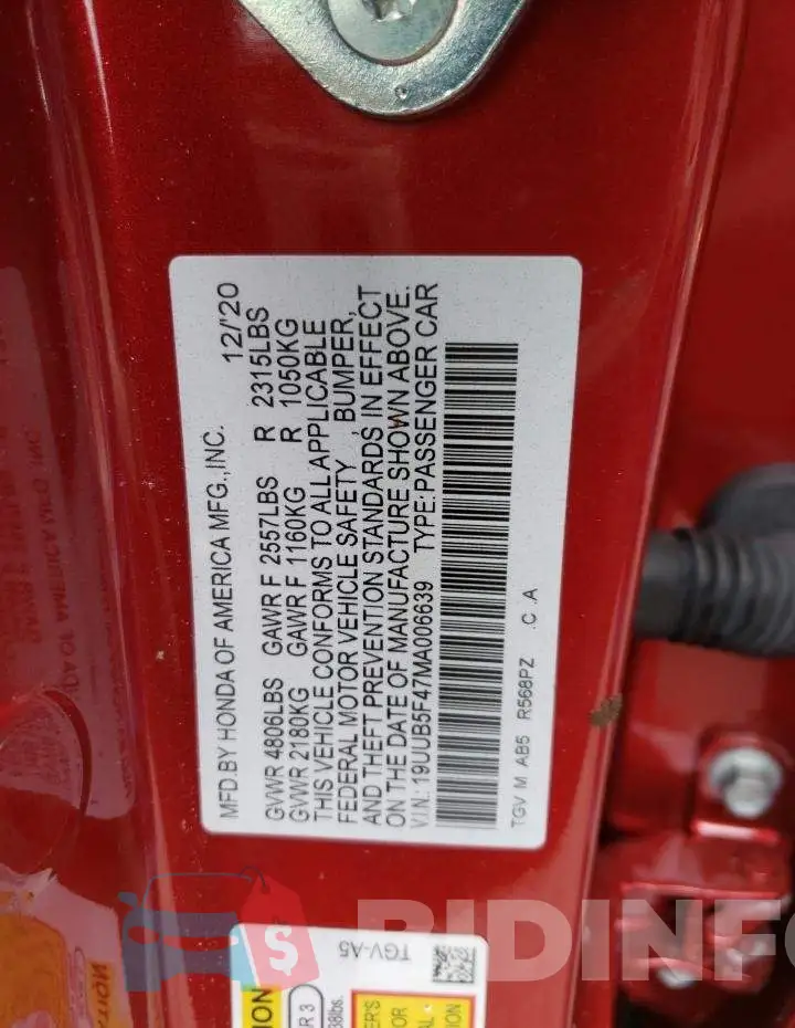 19UUB5F47MA006639 Photo# 10