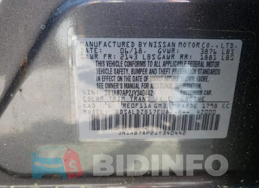 3N1AB7AP2JY340442 Photo# 10