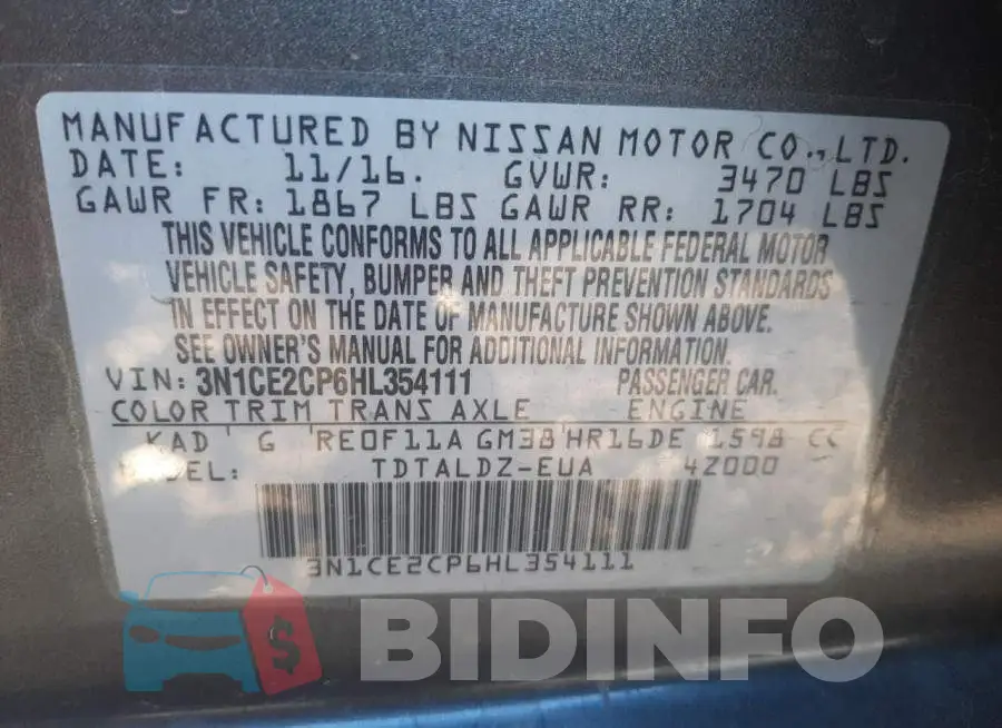 3N1CE2CP6HL354111 Photo# 10