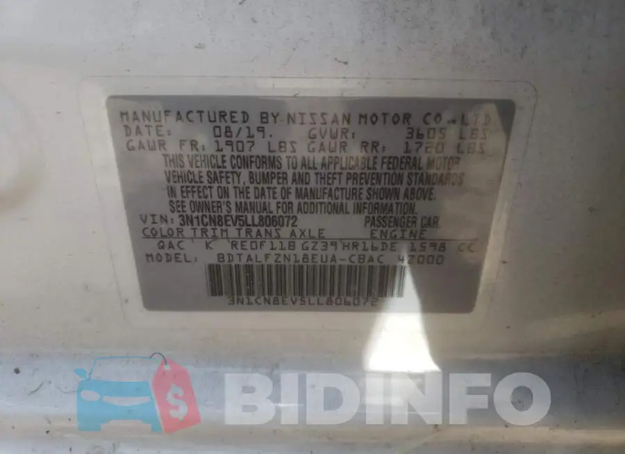 3N1CN8EV5LL806072 Photo# 10