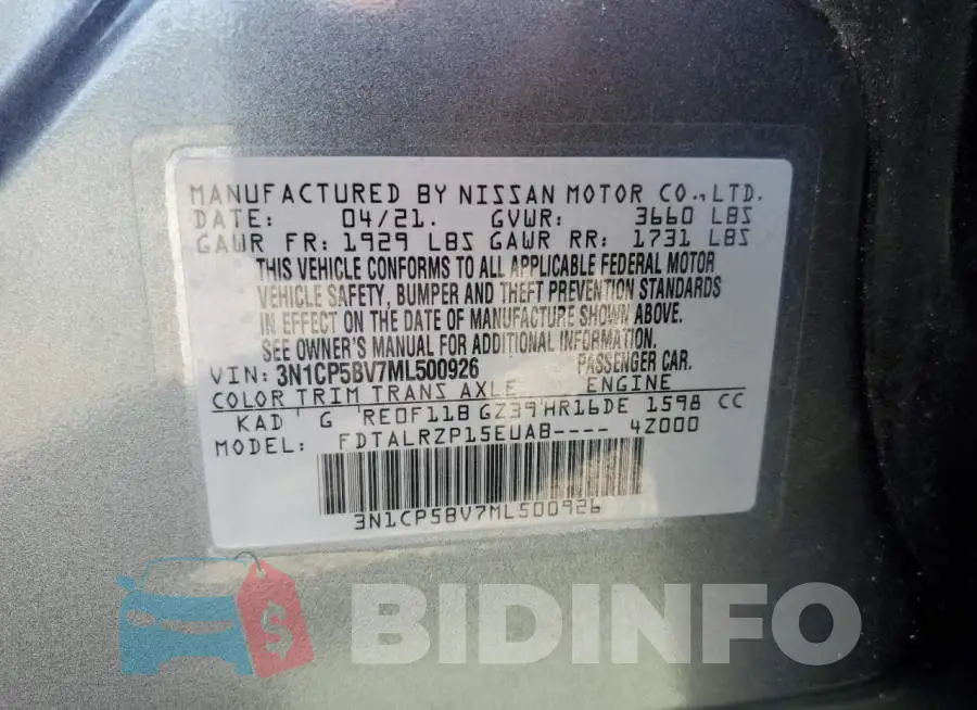 3N1CP5BV7ML500926 Photo# 10