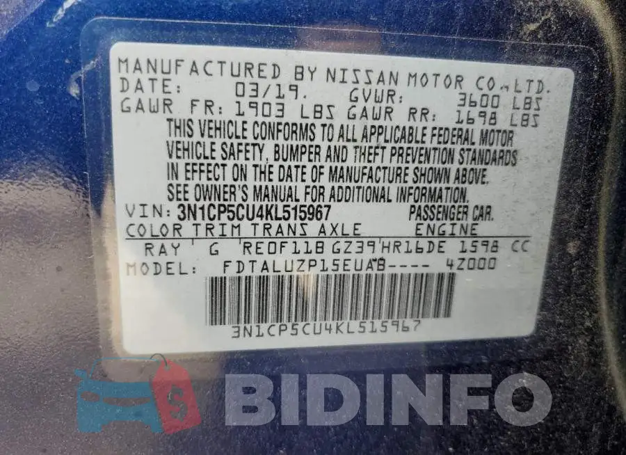 3N1CP5CU4KL515967 Photo# 10