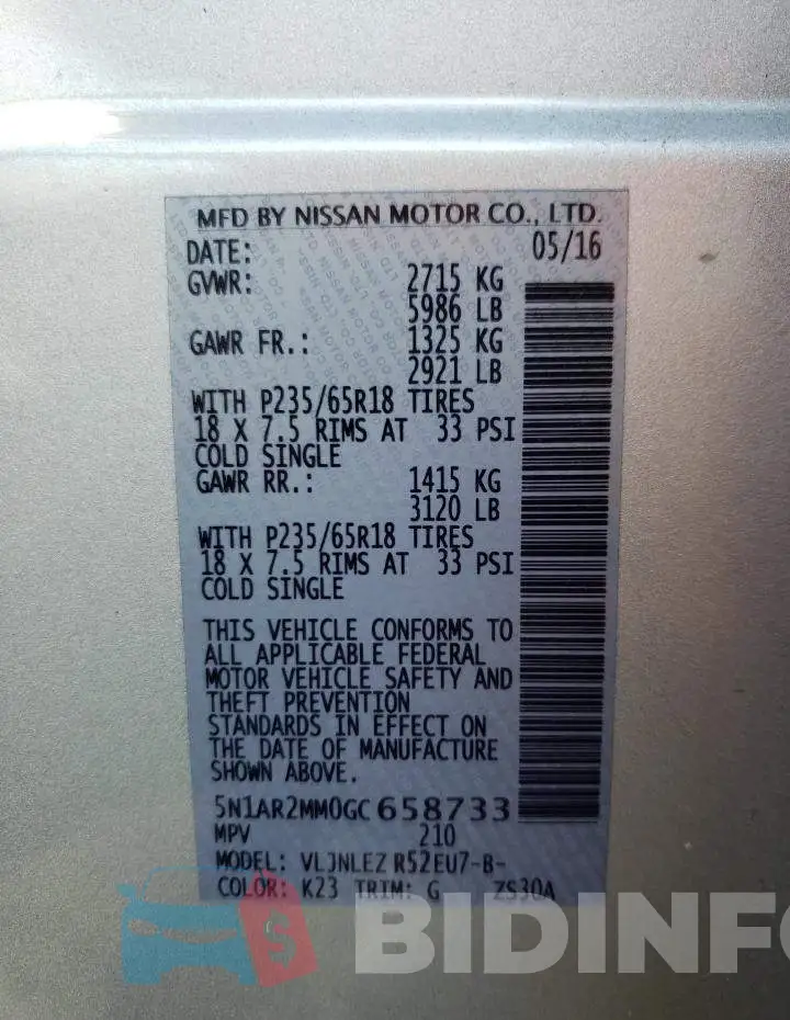 5N1AR2MM0GC658733 Photo# 10