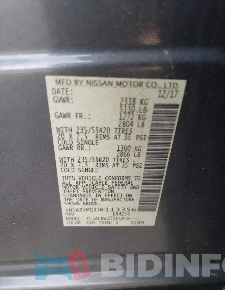 5N1AZ2MG3JN113356 Photo# 10