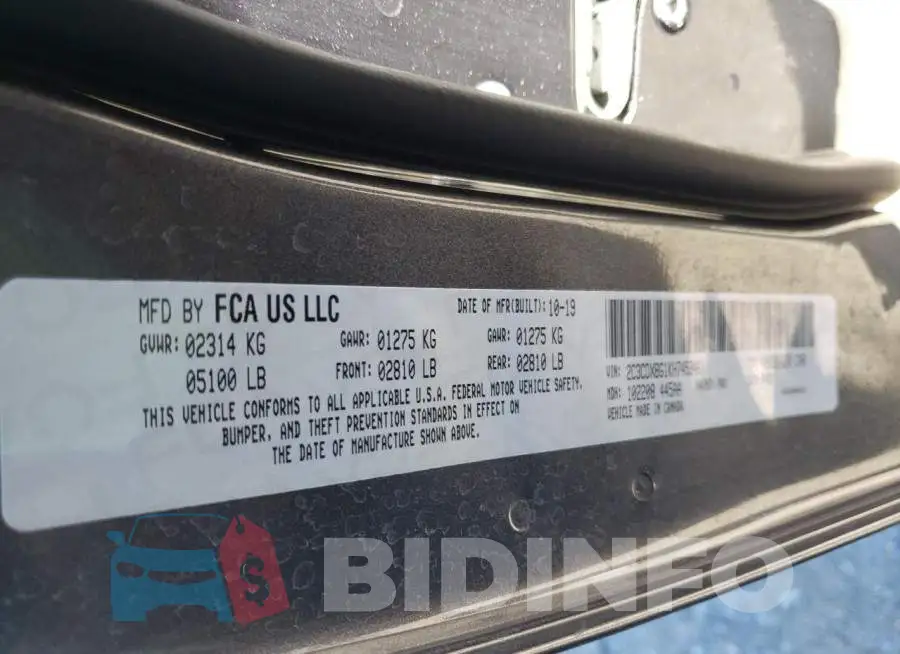 2C3CDXBG1KH745346 Photo# 10