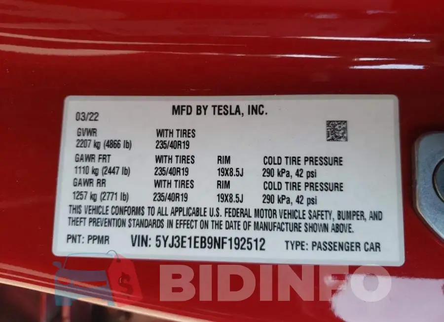5YJ3E1EB9NF192512 Photo# 10