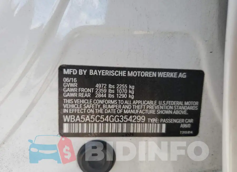 WBA5A5C54GG354299 Photo# 10
