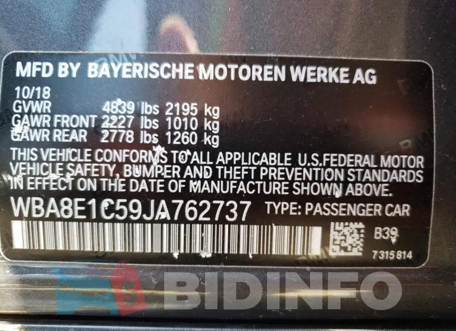 WBA8E1C59JA762737 Photo# 10