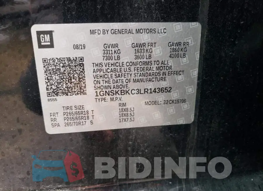 1GNSKBKC3LR143652 Photo# 10