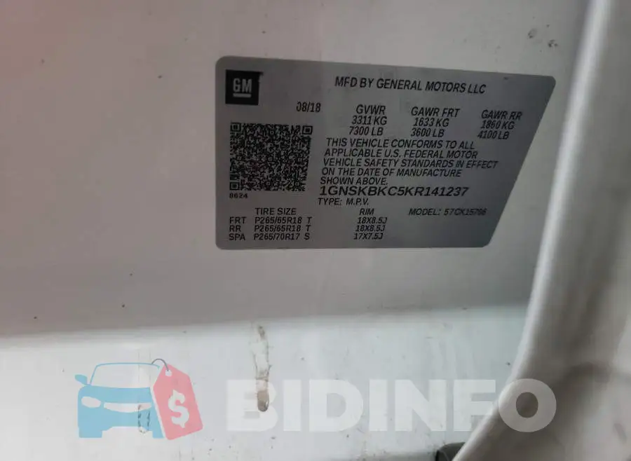 1GNSKBKC5KR141237 Photo# 10