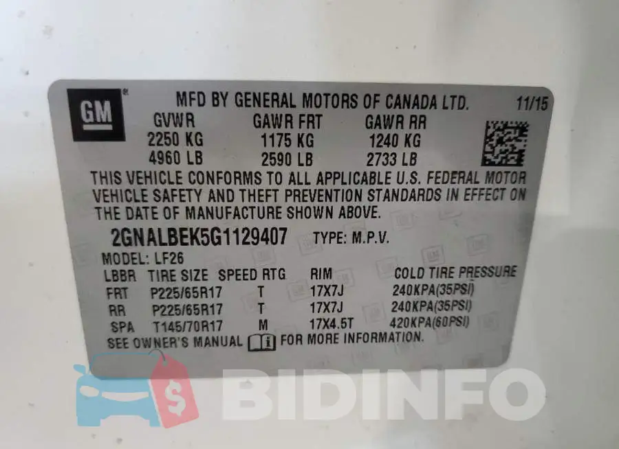 2GNALBEK5G1129407 Photo# 10