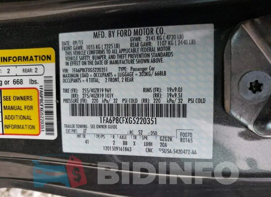 1FA6P8CFXG5220351 Photo# 10