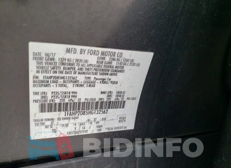 1FAHP2D85HG132562 Photo# 10