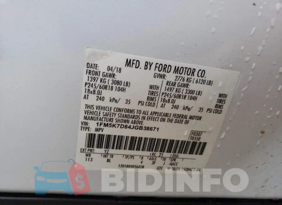 1FM5K7D84JGB38671 Photo# 10