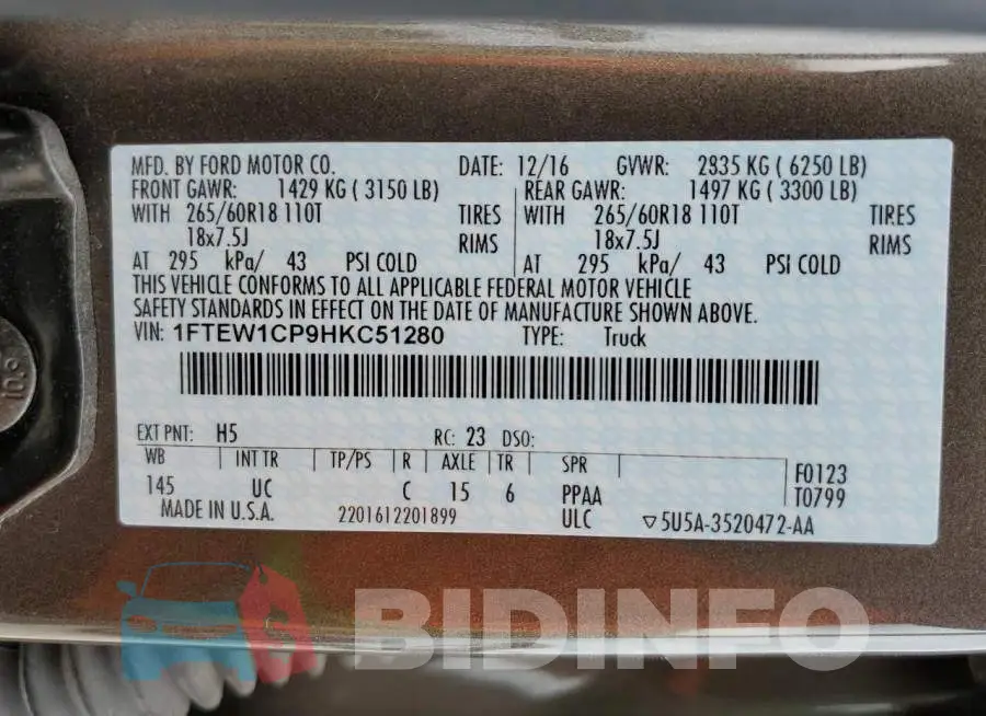 1FTEW1CP9HKC51280 Photo# 10
