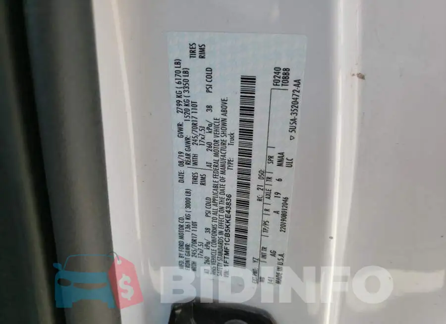 1FTMF1CB5KKE43836 Photo# 10