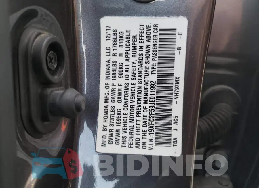 19XFC2F59JE011992 Photo# 10