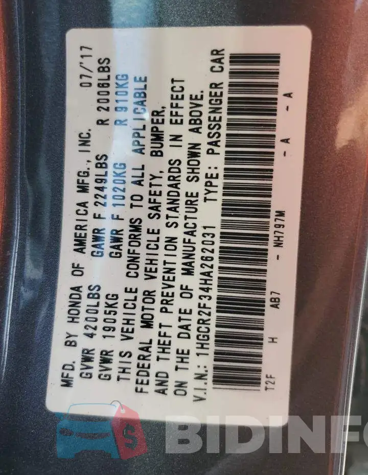1HGCR2F34HA262031 Photo# 10