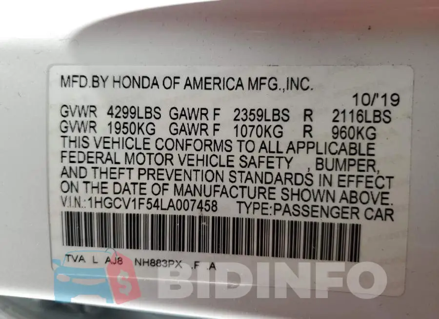 1HGCV1F54LA007458 Photo# 10