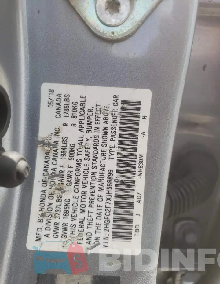 2HGFC2F7XJH568899 Photo# 10