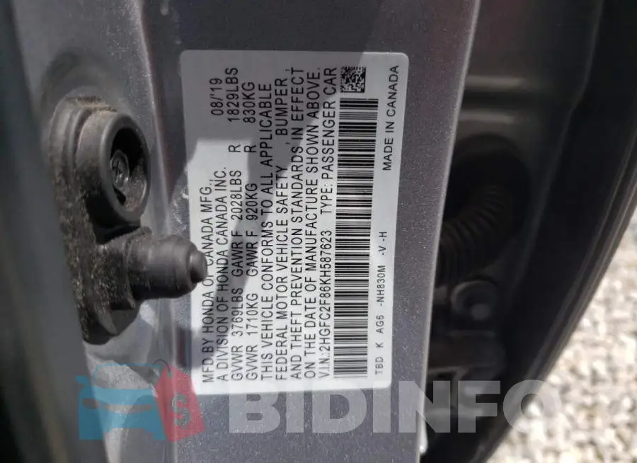 2HGFC2F86KH587623 Photo# 10