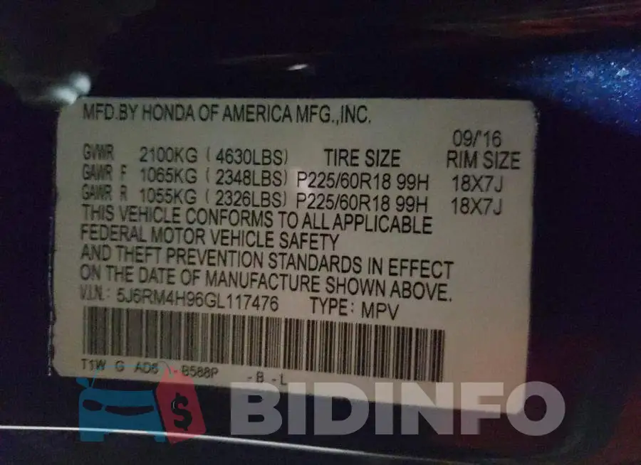 5J6RM4H96GL117476 Photo# 10