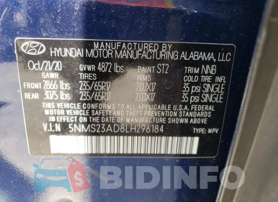 5NMS23AD8LH296184 Photo# 10