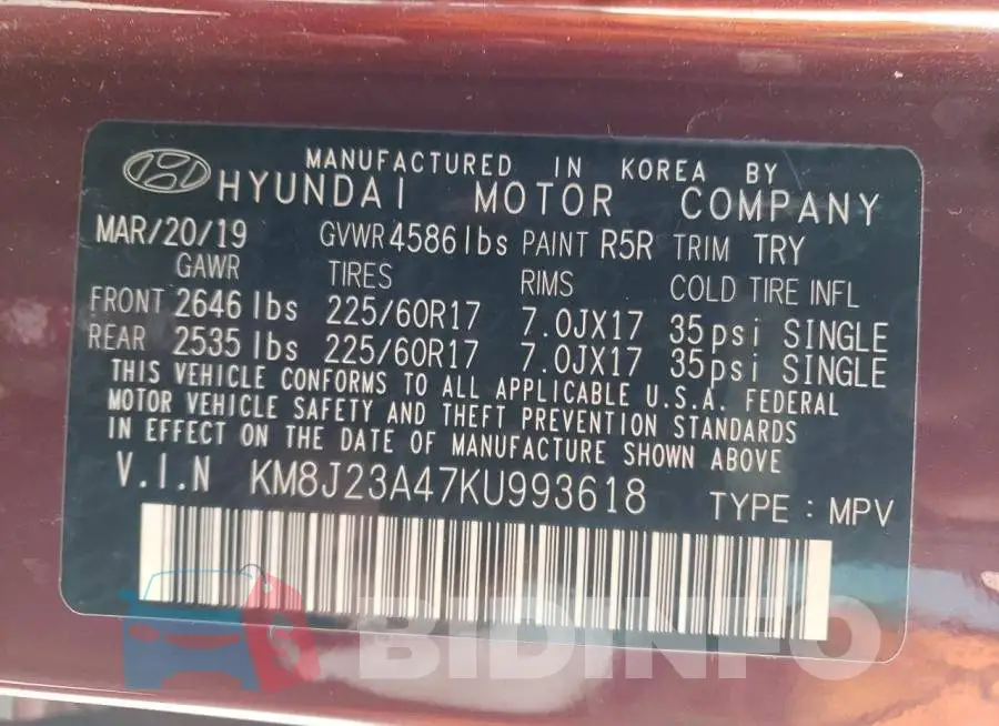 KM8J23A47KU993618 Photo# 10