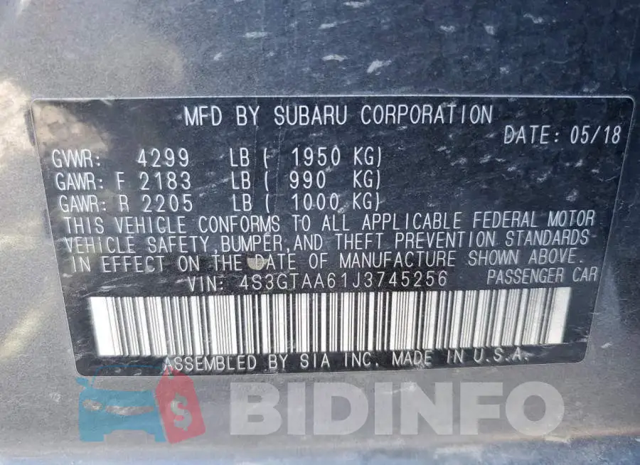 4S3GTAA61J3745256 Photo# 10