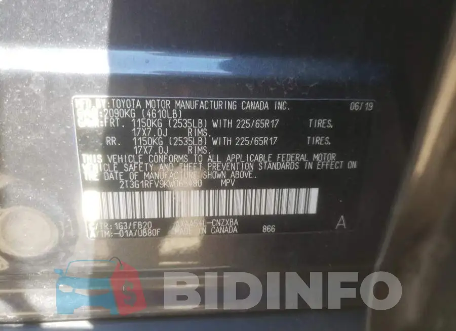 2T3G1RFV9KW065480 Photo# 10