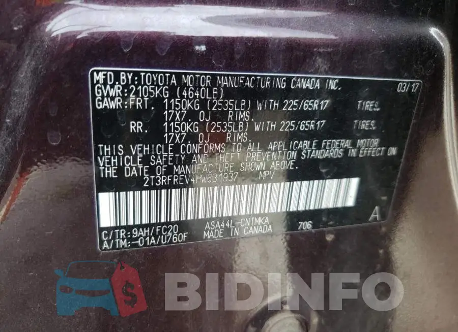 2T3RFREV4HW631937 Photo# 10