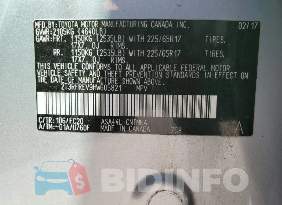 2T3RFREV9HW605821 Photo# 10