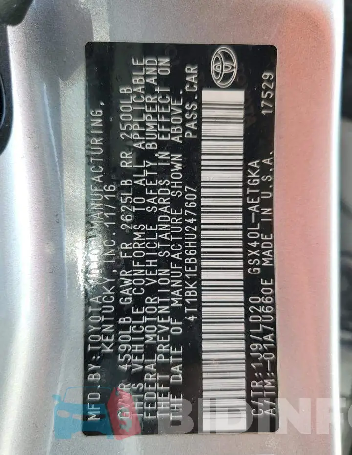 4T1BK1EB6HU247607 Photo# 10