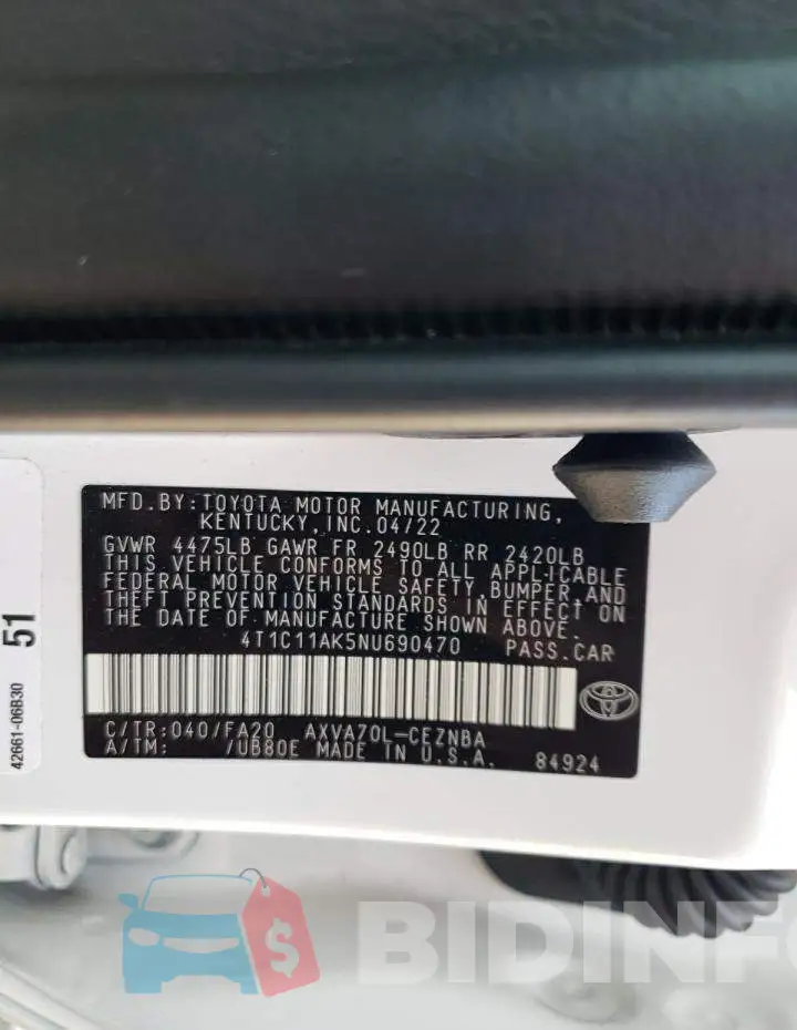 4T1C11AK5NU690470 Photo# 10