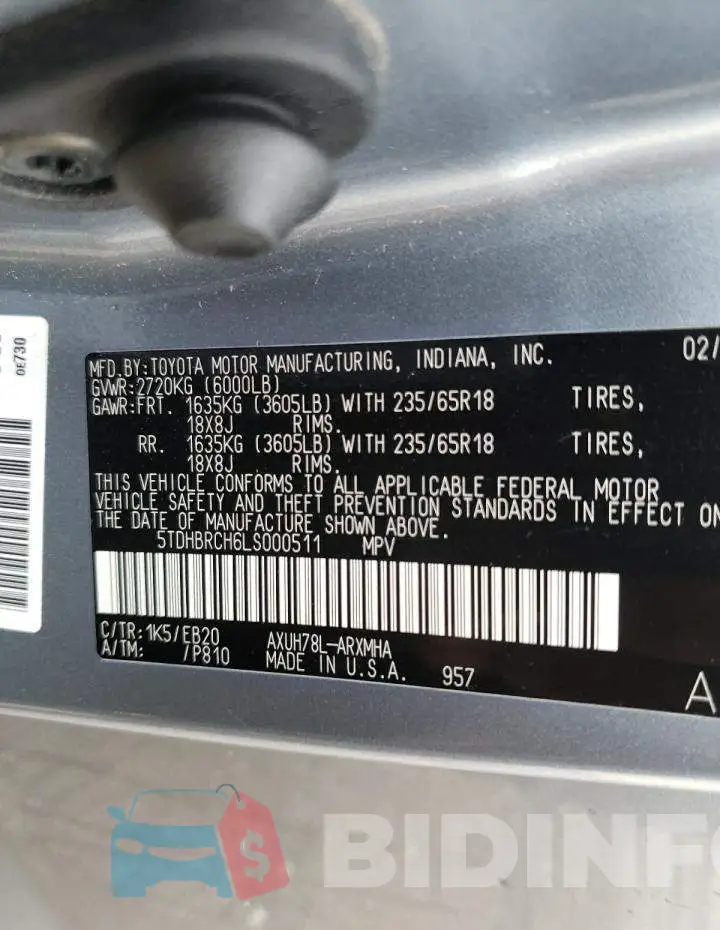 5TDHBRCH6LS000511 Photo# 10